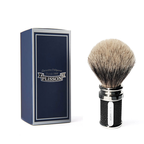 Plisson - Blaireau en Galuchat et Palladium - Noir & Bordeau