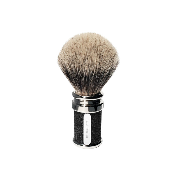 Plisson - Blaireau en Galuchat et Palladium - Noir & Bordeau