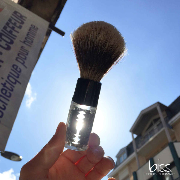 Théo et le verre - Blaireau "lame de rasoir" en verre