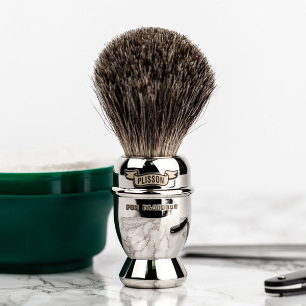 Plisson - Blaireau "antique" - Manche nickel